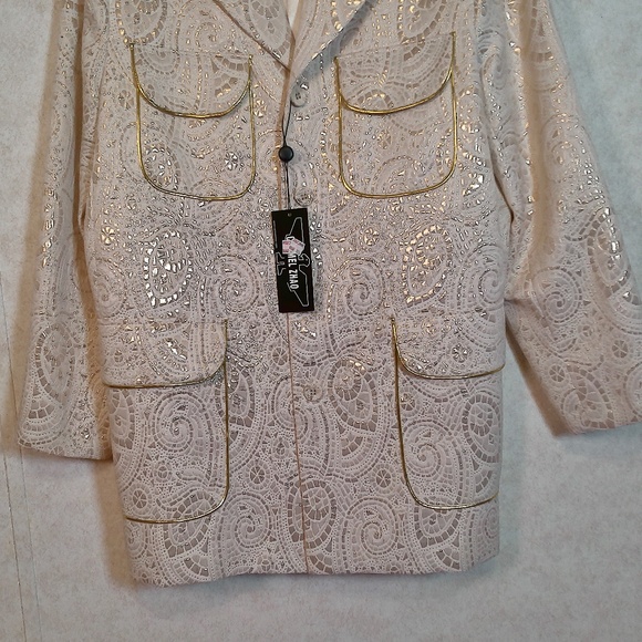 NWT Carmel Zhao Vintage Ivory&Gold lame Paisley Party Jacket w/Lining Mens Large - Picture 2 of 12